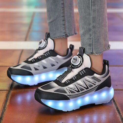 product-fancy-1127b9b8-150d-4633-8b36-c3236d1ff6f5 Chaussures de skateboard à LED pour enfants, roulettes amovibles