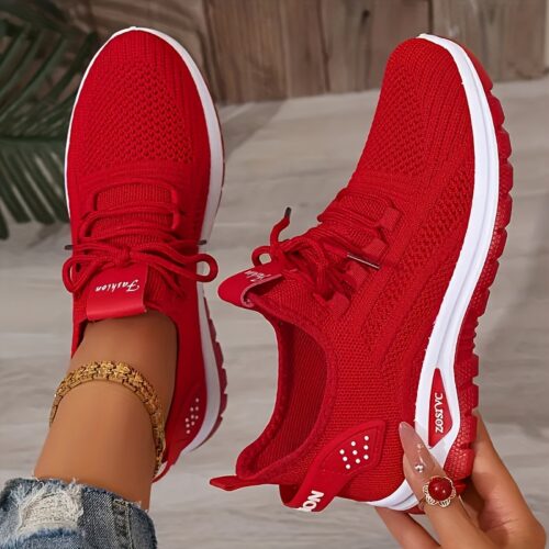 Baskets décontractées respirantes en maille blanche pour femme en tricot respirant