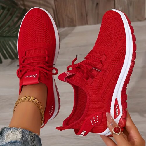 Baskets décontractées respirantes en maille blanche pour femme en tricot respirant