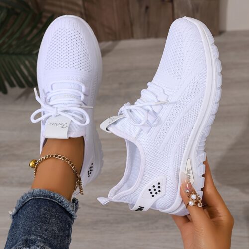 Baskets décontractées respirantes en maille blanche pour femme en tricot respirant