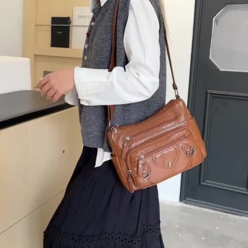 Sac Bandoulière Vintage pour Femme avec Bandoulière Réglable, Multiples Poches et Compartiments, Couleur Unie, Fermeture Éclair, Idéal pour les Trajets Quotidiens et le Travail, Excellente Idée Cadeau.
