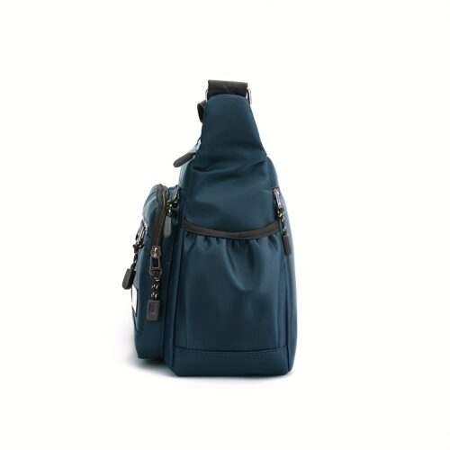Sac à documents - Sac carré neutre pour hommes et femmes, sac bandoulière simple, sac à bandoulière, multi-poches, décontracté, pour les trajets domicile-travail, sac messager [Sens de la fermeture éclair, lettres brodées aléatoires]