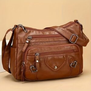 Sac Bandoulière Vintage pour Femme avec Bandoulière Réglable, Multiples Poches et Compartiments, Couleur Unie, Fermeture Éclair, Idéal pour les Trajets Quotidiens et le Travail, Excellente Idée Cadeau.