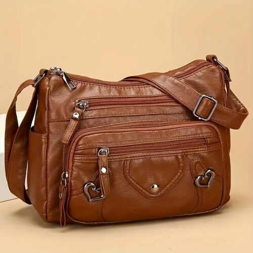 Sac Bandoulière Vintage pour Femme avec Bandoulière Réglable, Multiples Poches et Compartiments, Couleur Unie, Fermeture Éclair, Idéal pour les Trajets Quotidiens et le Travail, Excellente Idée Cadeau.