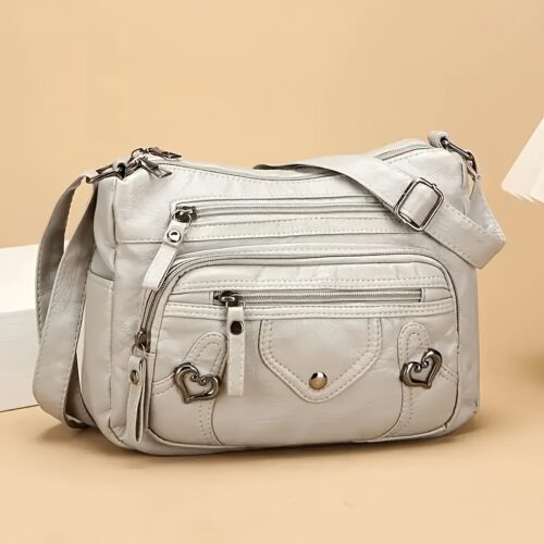 Sac Bandoulière Vintage pour Femme avec Bandoulière Réglable, Multiples Poches et Compartiments, Couleur Unie, Fermeture Éclair, Idéal pour les Trajets Quotidiens et le Travail, Excellente Idée Cadeau.