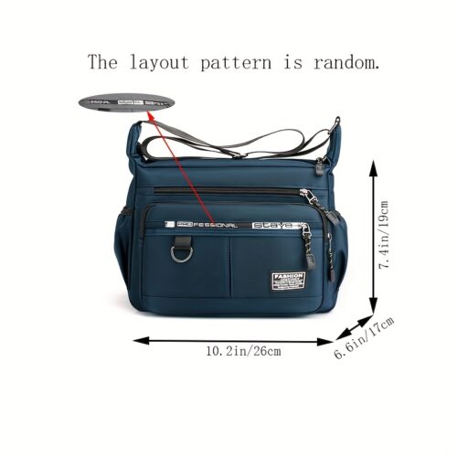 Sac à documents - Sac carré neutre pour hommes et femmes, sac bandoulière simple, sac à bandoulière, multi-poches, décontracté, pour les trajets domicile-travail, sac messager [Sens de la fermeture éclair, lettres brodées aléatoires]