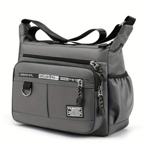 Sac à documents - Sac carré neutre pour hommes et femmes, sac bandoulière simple, sac à bandoulière, multi-poches, décontracté, pour les trajets domicile-travail, sac messager [Sens de la fermeture éclair, lettres brodées aléatoires]