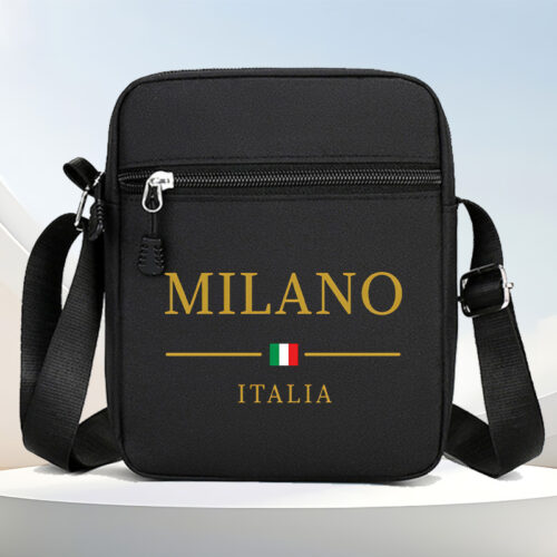 1 sac bandoulière grande capacité imprimé MILANO - Comprend une bandoulière réglable, diverses poches pour écouteurs, téléphones portables, cartes et clés.