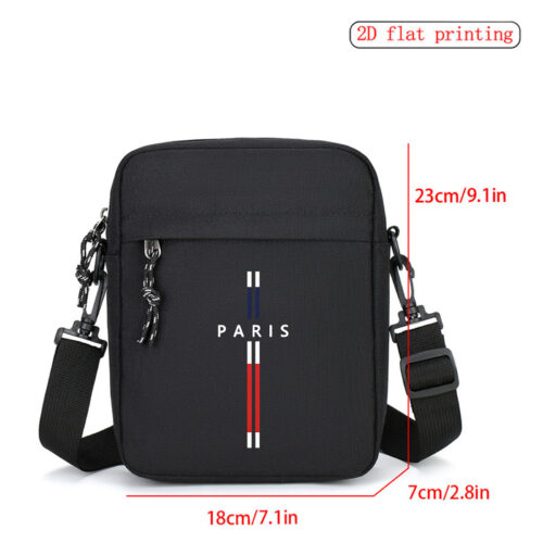 Sacoche Bandoulière Noire – Imprimé Paris & Porte-Téléphone  Design urbain : Un imprimé "Paris" élégant et intemporel pour un look décontracté mais soigné.