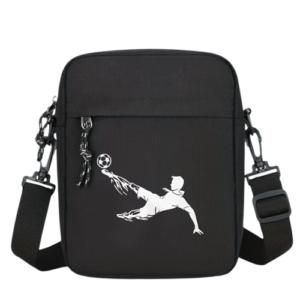 Sac bandoulière décontracté noir motif sport – Sangle réglable, multi-poches et design compact pour un usage quotidien stylé.