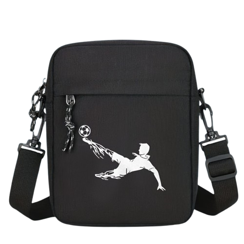 Sac bandoulière décontracté noir motif sport – Sangle réglable, multi-poches et design compact pour un usage quotidien stylé.