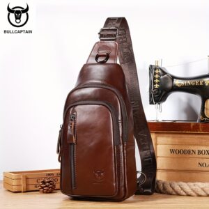 Sacoche de poitrine en cuir véritable homme
