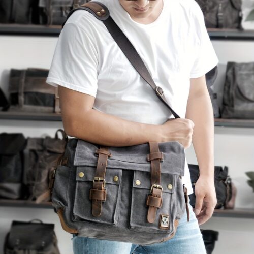 Sac messager en toile vintage pour homme