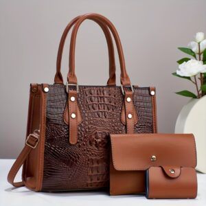 Sac à main pour femme à motif crocodile et liseré verni