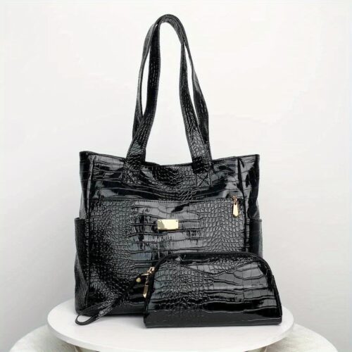 Ensemble 3 pièces sac à main crocodile