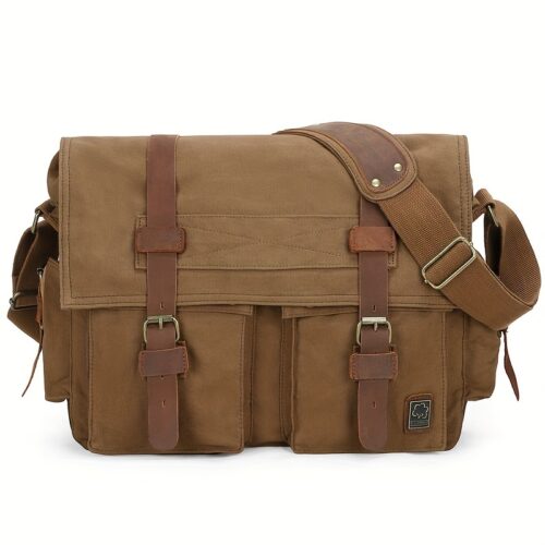 Sacoche PC Portable 15,6" Homme en Toile Vintage — Grande Capacité & Ultra-Durable