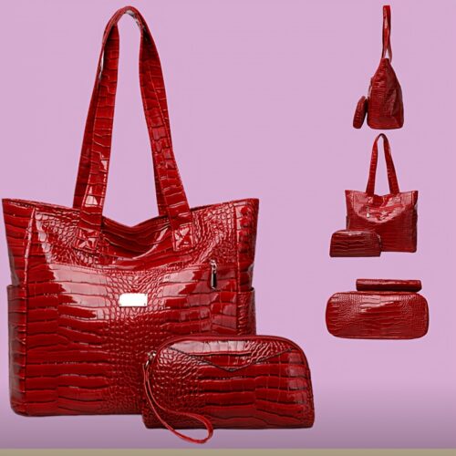Ensemble 3 pièces sac à main crocodile