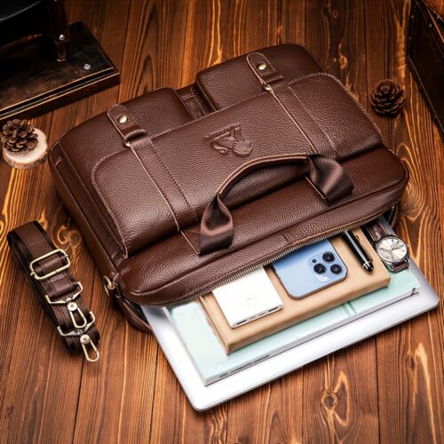 Grand sac à main pour homme en cuir véritable, mallette professionnelle