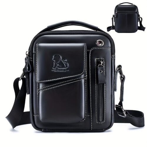 Sac Bandoulière Vertical en Cuir Véritable Pleine Fleur - Unisexe