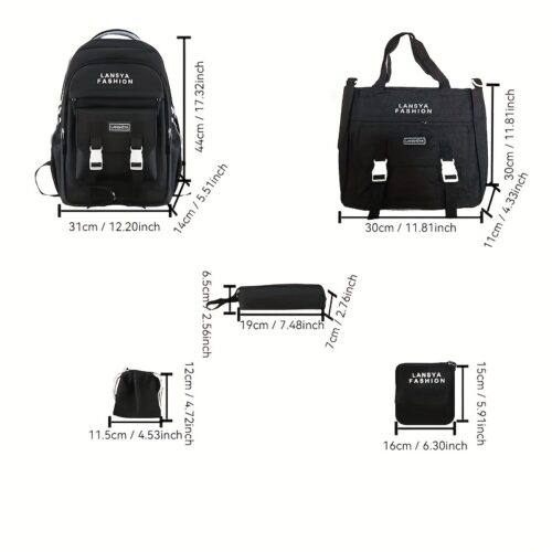 Ensemble 5 pièces sac à dos scolaire pour adolescent