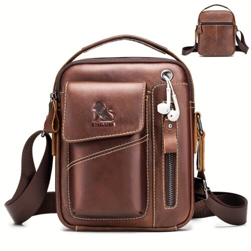 Sac Bandoulière Vertical en Cuir Véritable Pleine Fleur - Unisexe
