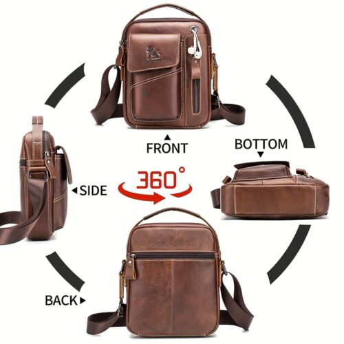 Sac Bandoulière Vertical en Cuir Véritable Pleine Fleur - Unisexe