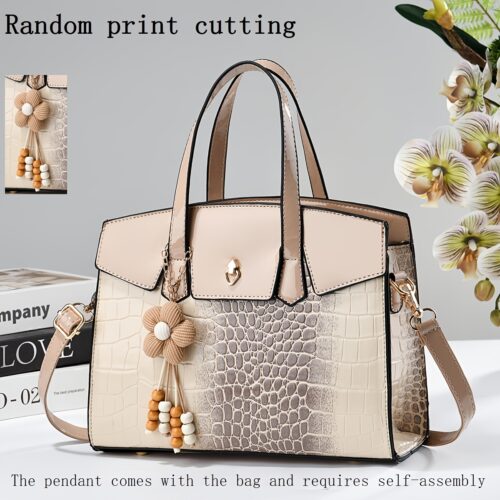 Sac à main pour femme à motif crocodile et liseré verni