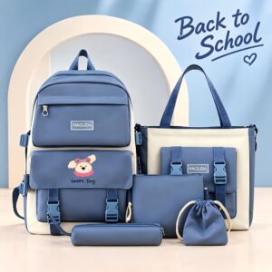 Set 5 pièces sac à dos scolaire motif chien Kawaii