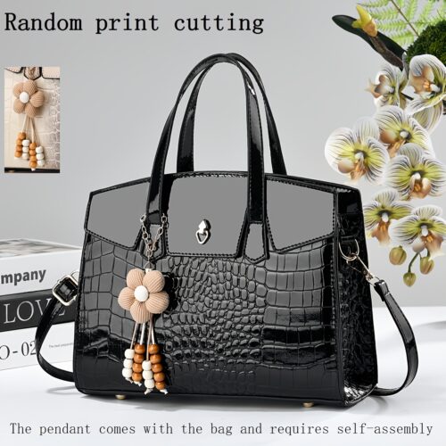 Sac à main pour femme à motif crocodile et liseré verni