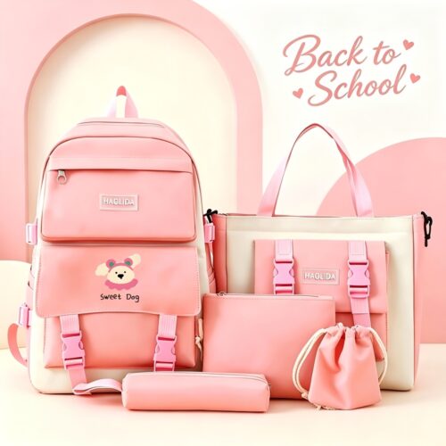 Set 5 pièces sac à dos scolaire motif chien Kawaii