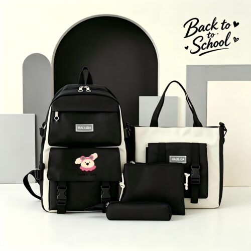 Set 5 pièces sac à dos scolaire motif chien Kawaii