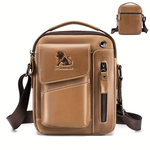 Sac Bandoulière Vertical en Cuir Véritable Pleine Fleur - Unisexe
