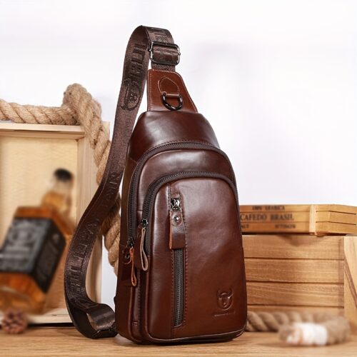 Sacoche de poitrine en cuir véritable homme