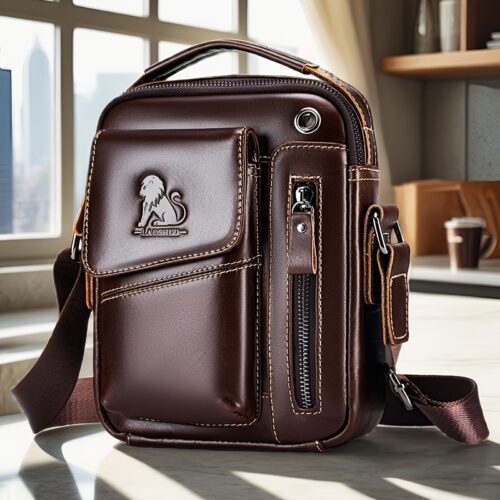 Sac Bandoulière Vertical en Cuir Véritable Pleine Fleur - Unisexe