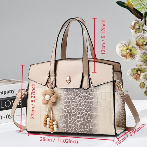 Sac à main pour femme à motif crocodile et liseré verni