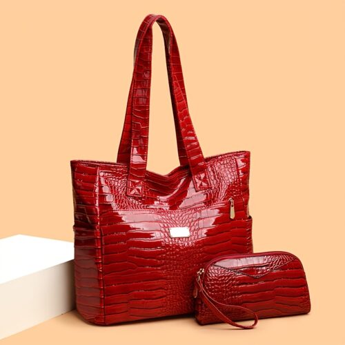 Ensemble 3 pièces sac à main crocodile