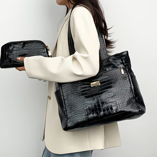 Ensemble 3 pièces sac à main crocodile