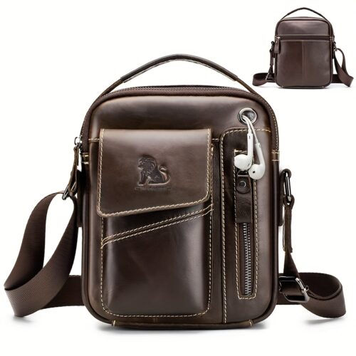 Sac Bandoulière Vertical en Cuir Véritable Pleine Fleur - Unisexe