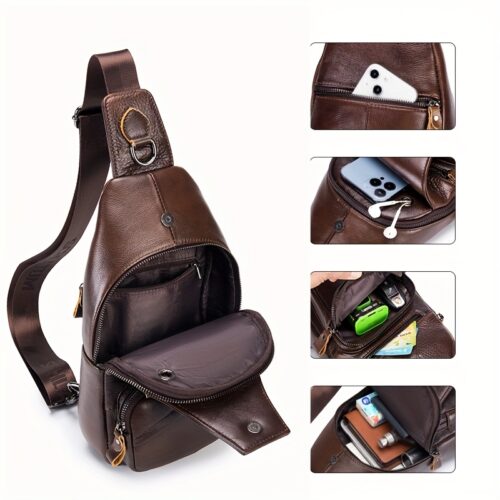 Sac sling homme rétro en cuir de vachette