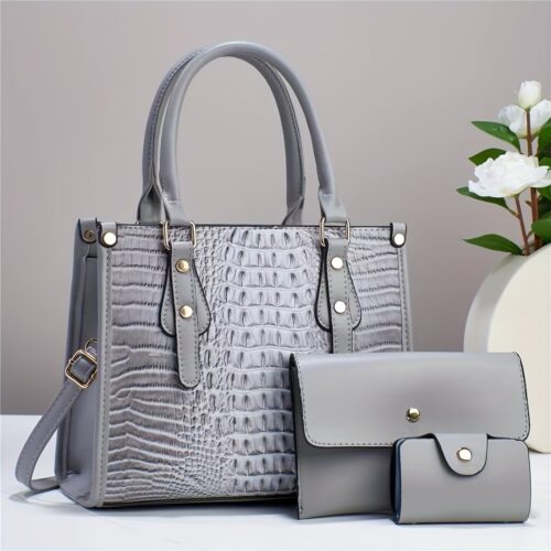 Ensemble 3 Pièces Sac à Main Motif Crocodile