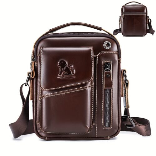 Sac Bandoulière Vertical en Cuir Véritable Pleine Fleur - Unisexe