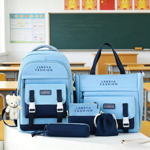 Ensemble 5 pièces sac à dos scolaire pour adolescent