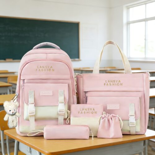 Ensemble 5 pièces sac à dos scolaire pour adolescent