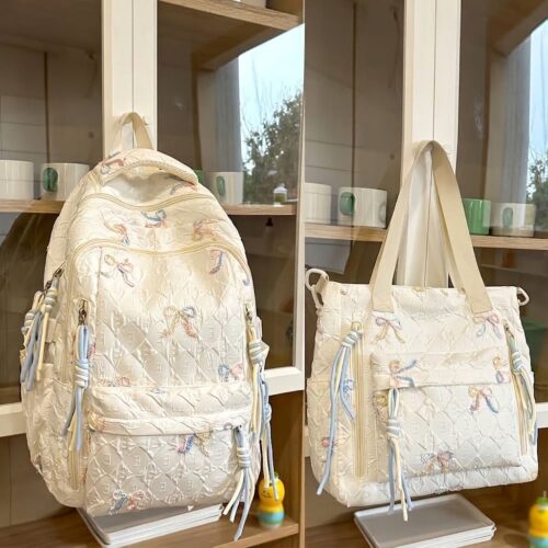 Sac à dos imprimé avec nœud & Sac cabas assorti