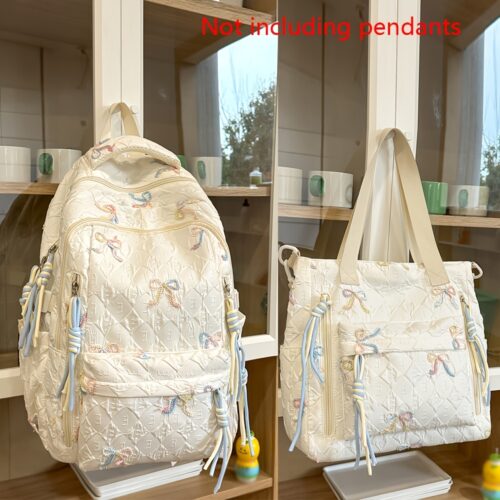 Sac à dos imprimé avec nœud & Sac cabas assorti