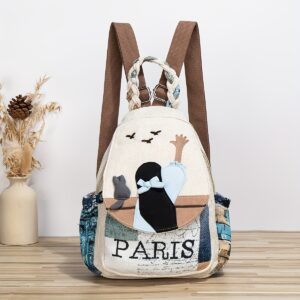 Sac à dos style bohémien chaton et oie multicolore