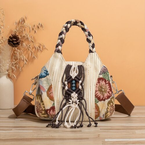 Style ethnique : sac à bandoulière ajustable, tissé à la main
