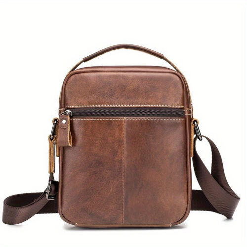Sac Bandoulière Vertical en Cuir Véritable Pleine Fleur - Unisexe