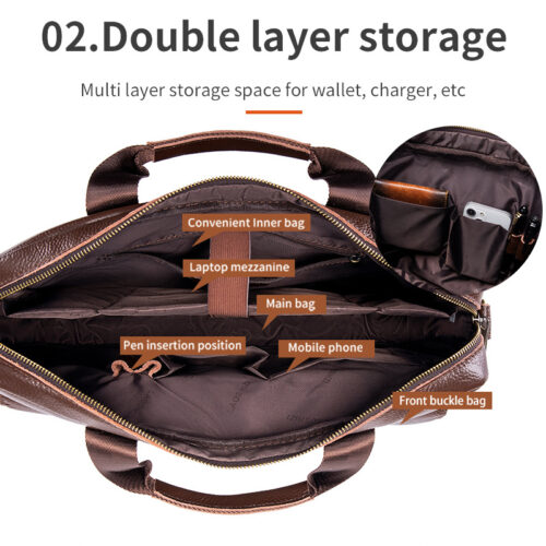 Grand sac à main pour homme en cuir véritable, mallette professionnelle